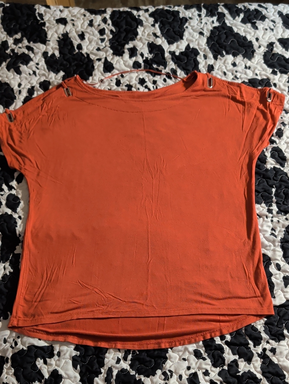 Cable & Gauge Orange Short-Sleeve Ring-Detail Top